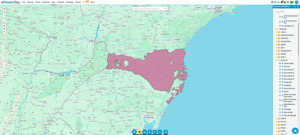 Captura de Tela do Mapa Interativo da Plataforma ePowerBay