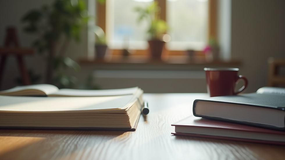 Close-up view of a study desk with textbooks and notes