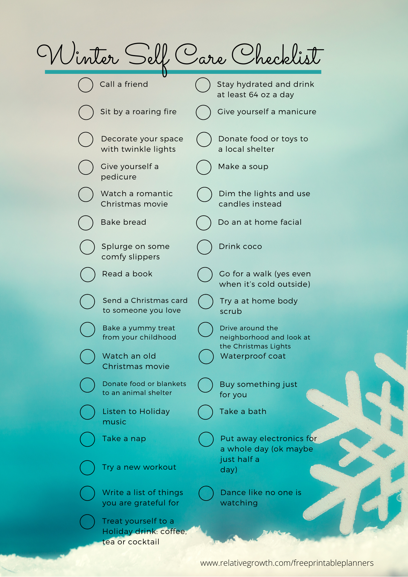 WINTER SELFCARE Free Printable Planner