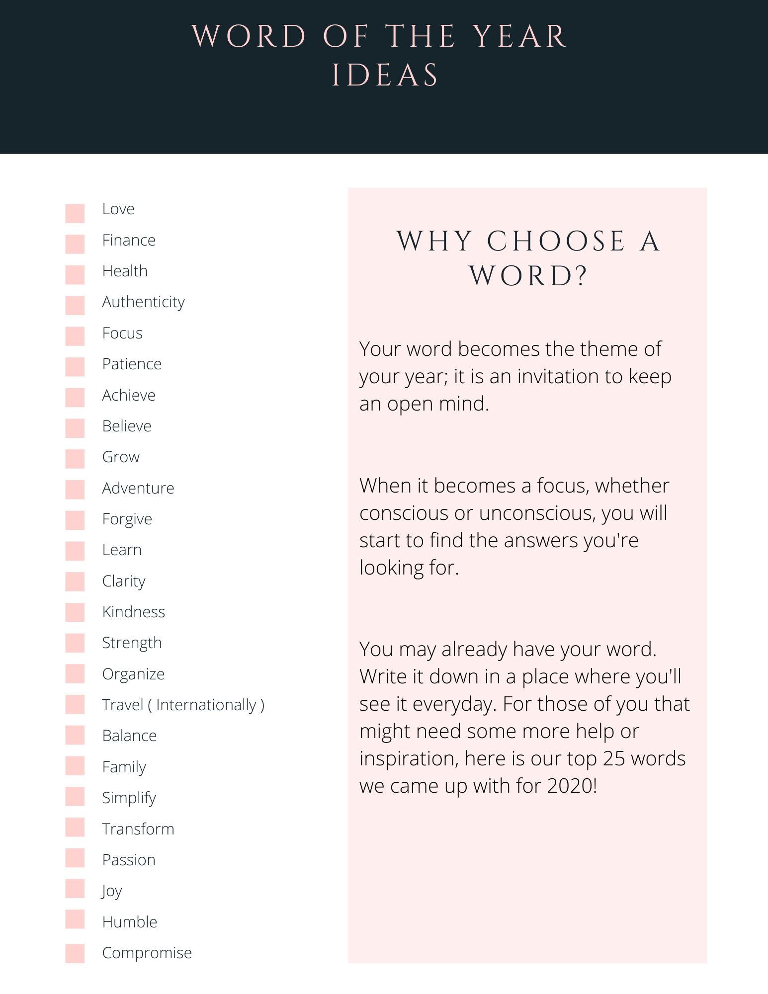 Free Year of the word Printable