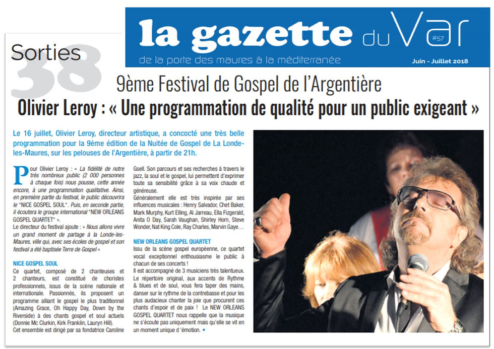 ARTICLE PRESSE LA GAZETTE FESTIVAL GOSPEL 2018