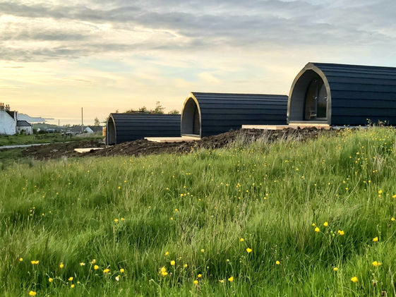 The pods are set in an elevated position which offers an additional view Northwards to Staffin Bay.