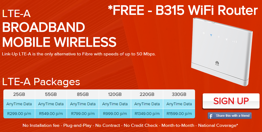 LTE-A with FREE B315 WiFi Router and FREE Delivery. Offer valid till 5 March 2018.