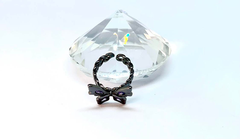 Thumbnail: "Twilight Flutter Gunmetal Butterfly Ring with Enchanted Purple Gemstone"