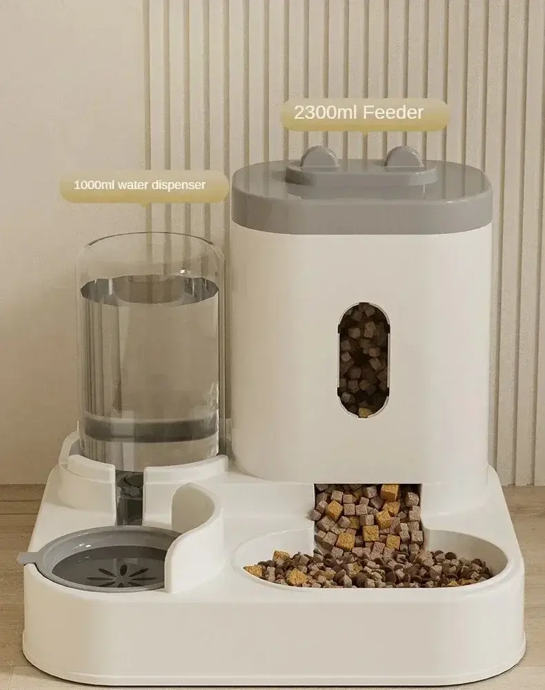 Miniatura: Comedouro automático para cães e gatos com fonte de água, grande capacidade.