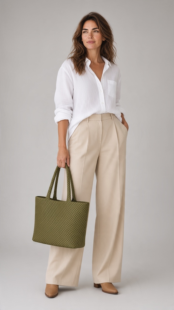 Thumbnail: Luna Woven Vegan Leather Tote Bag – Olive Moss