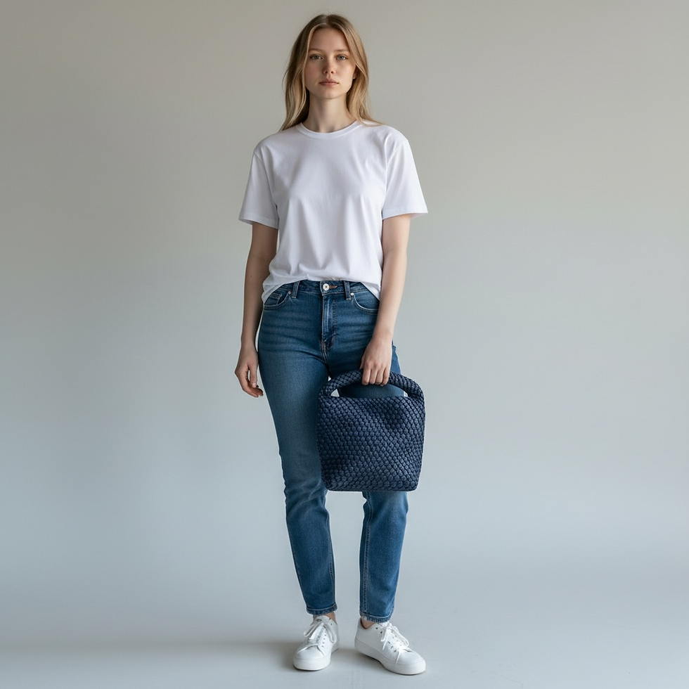 Thumbnail: Navy Woven Vegan Leather Bag
