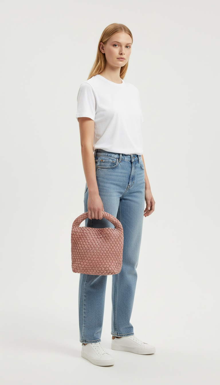 Thumbnail: Dusty Rose Woven Vegan Leather Bag