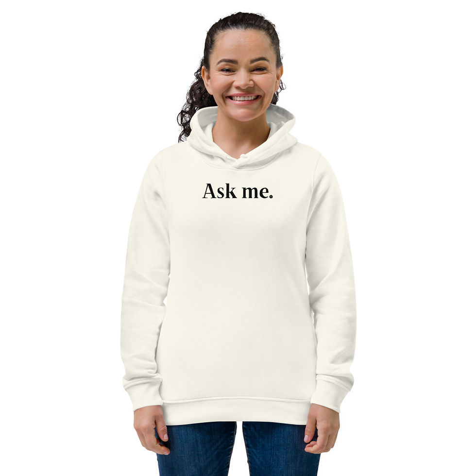 Thumbnail: Women's eco fitted hoodie Ask me, Catechism on back