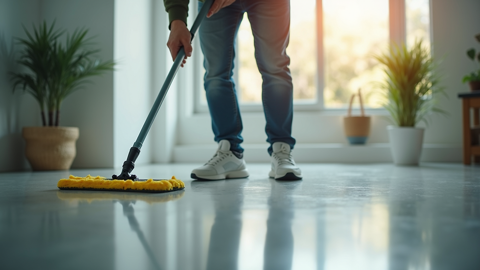 Eye-level view of professional cleaner using eco-friendly products