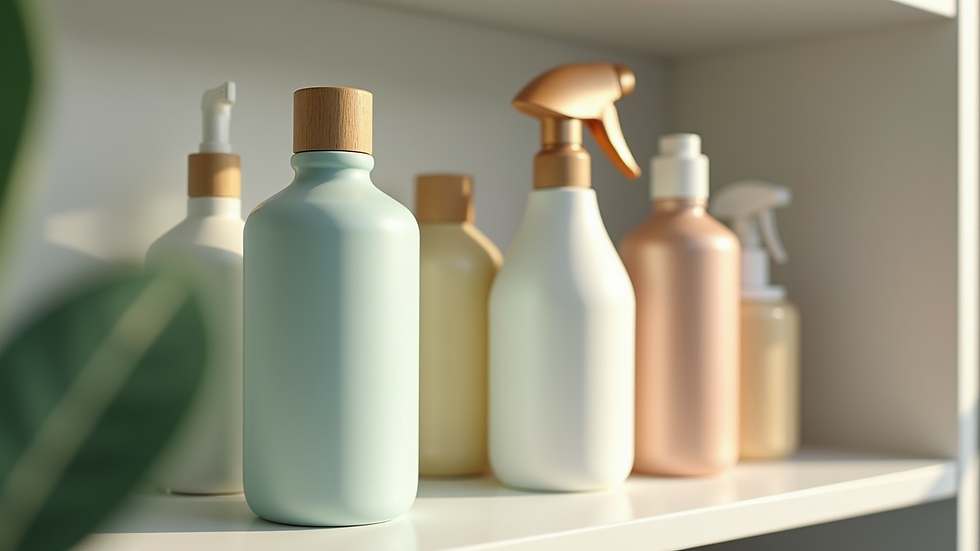 Close-up view of eco-friendly cleaning products arranged on a shelf