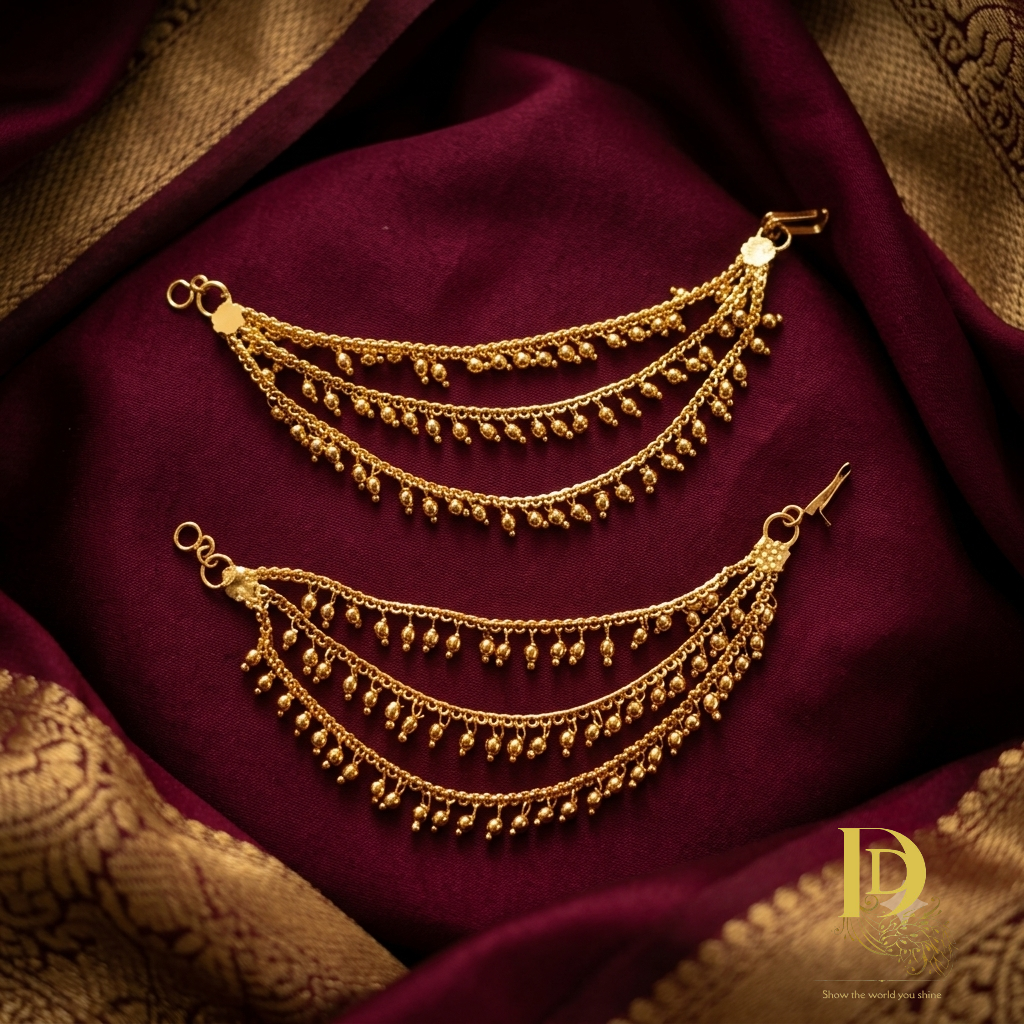Traditional 3-Layer Gold-Plated Bead Ear Chains