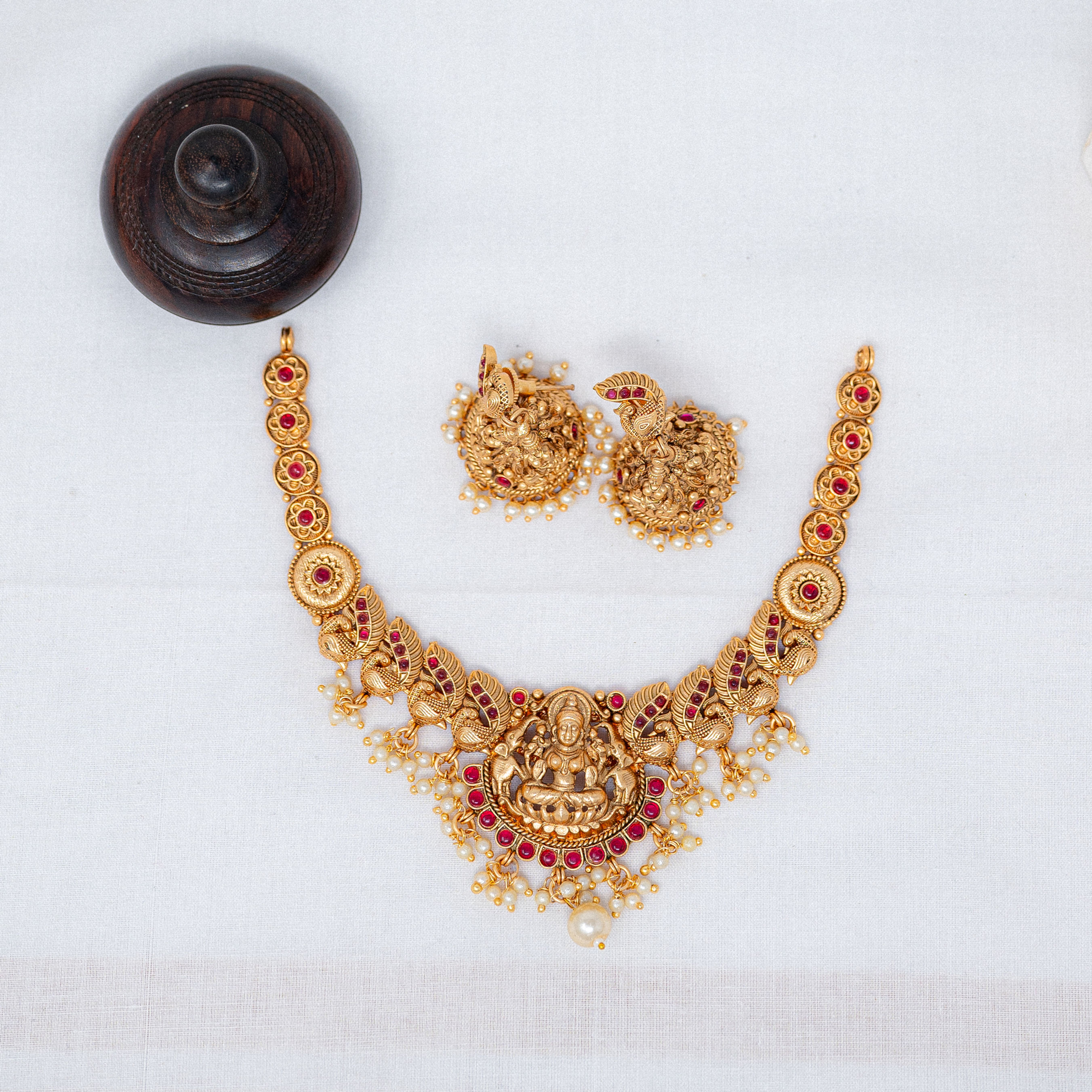 Matte Finished Lakshmi Set with Red Stones
