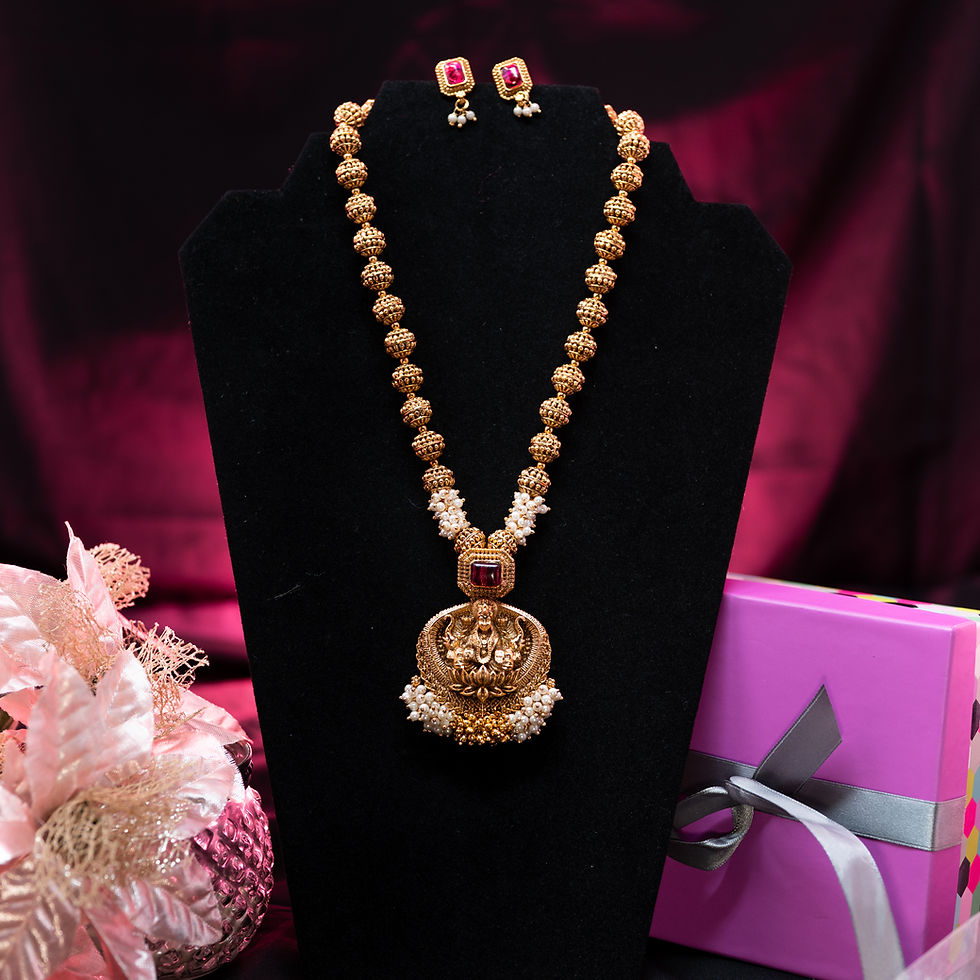 Golden Ball Lakshmi Neckpiece with Red Stone