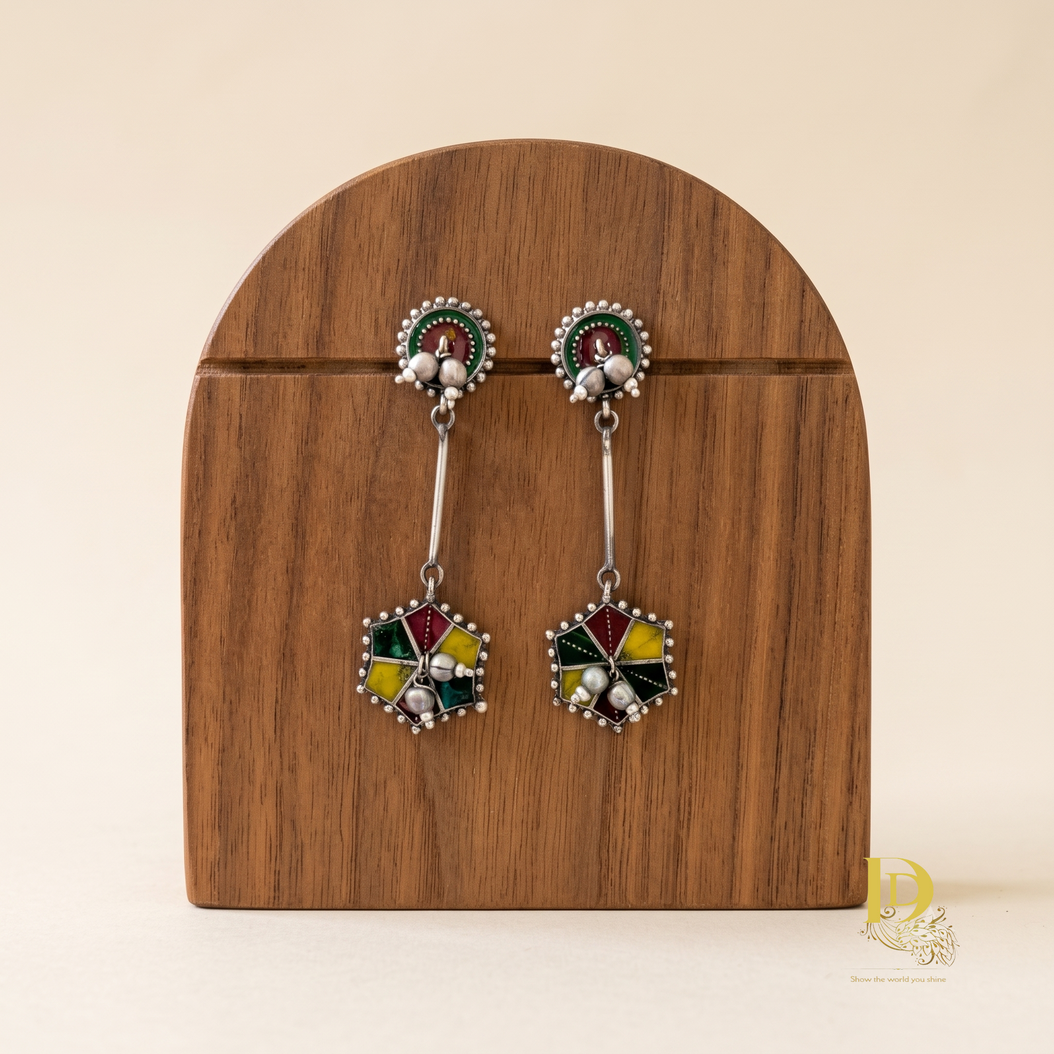 Oxidized Silver Multicolor Enamel Kite Drop Earrings