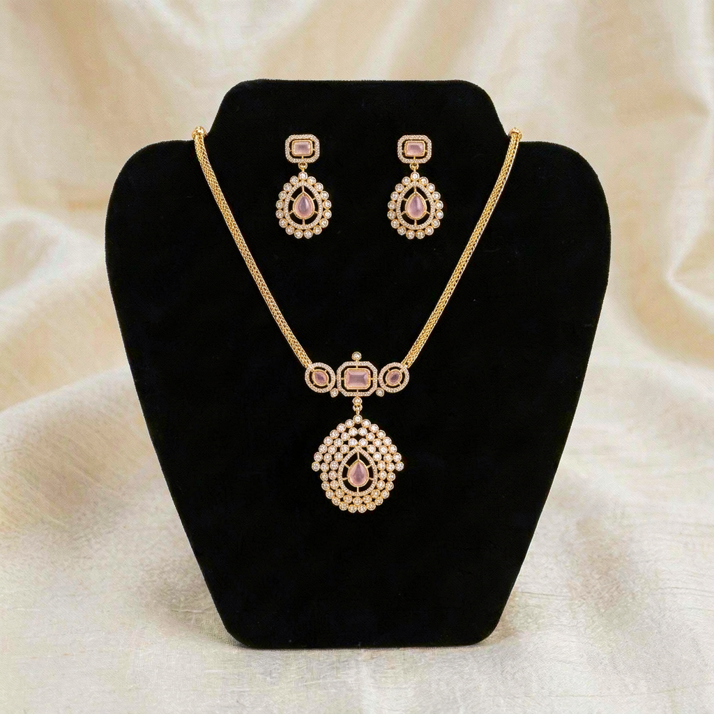Elegant Gold Plated CZ Teardrop Necklace Set
