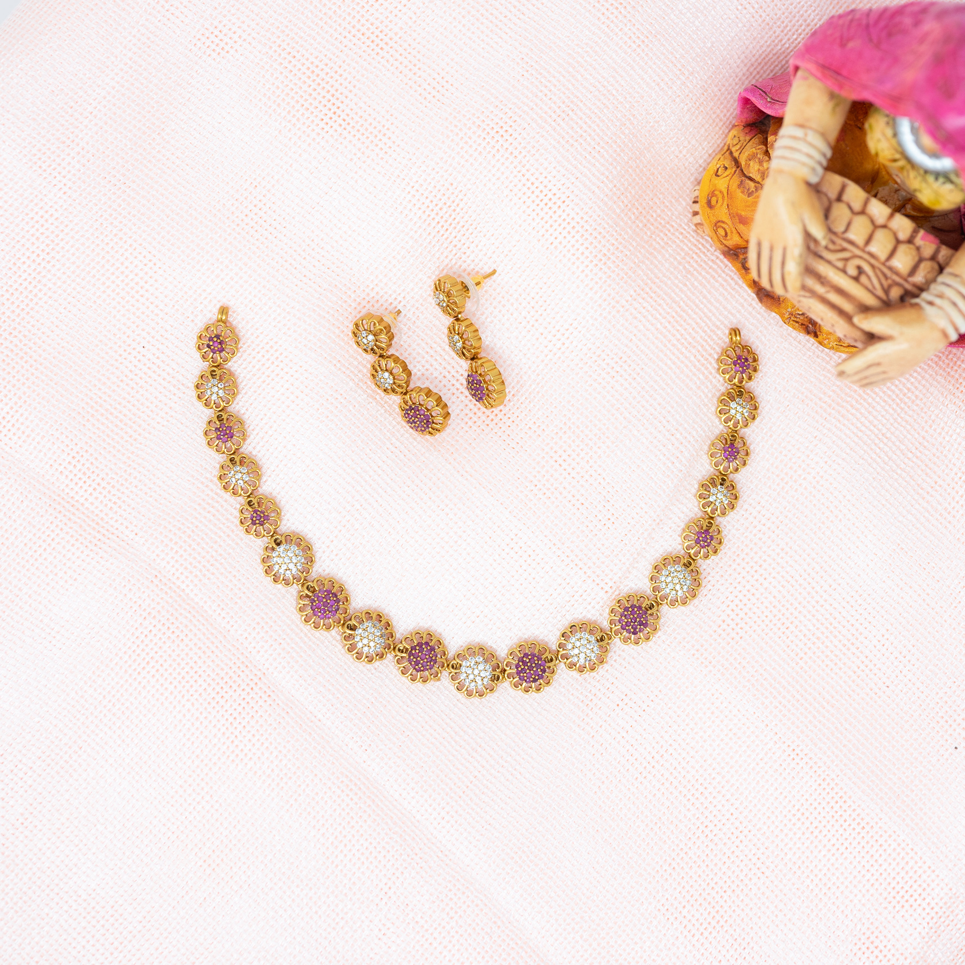Pink & White AD Stone Statement Neckpiece