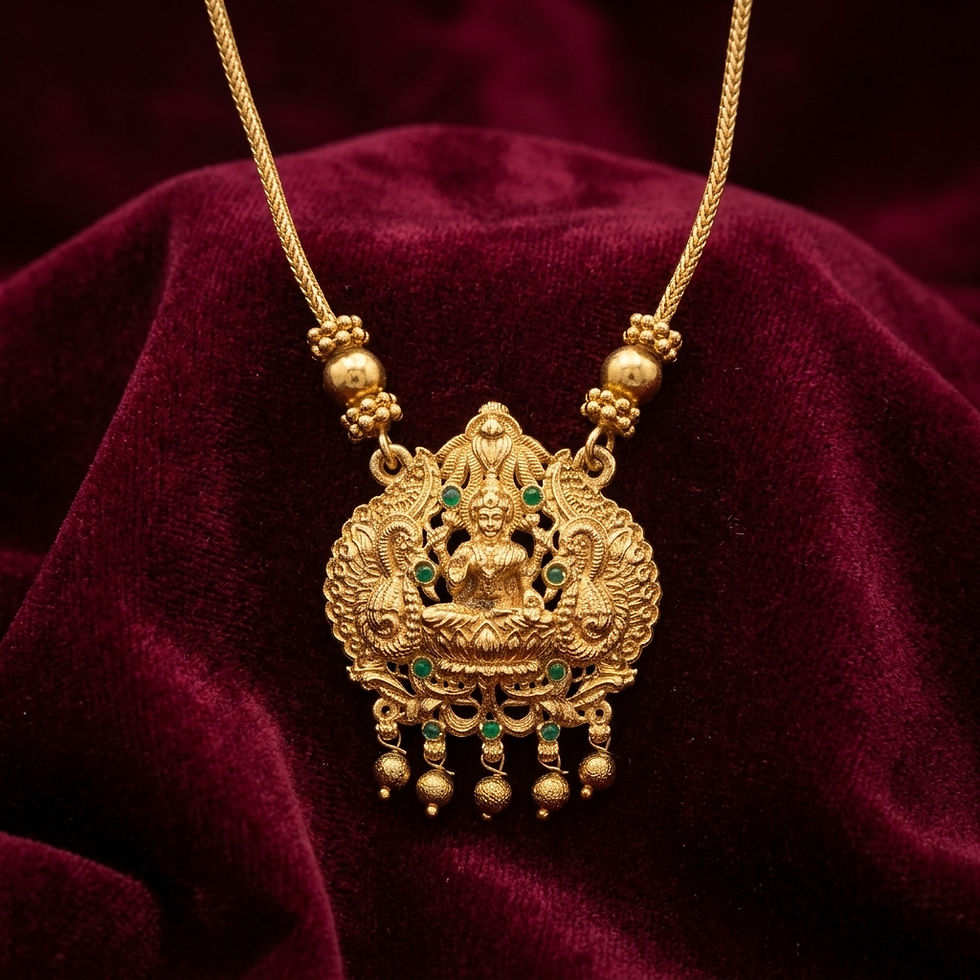 Thumbnail: Matte Gold Lakshmi Arch Pendant Simple Chain Set