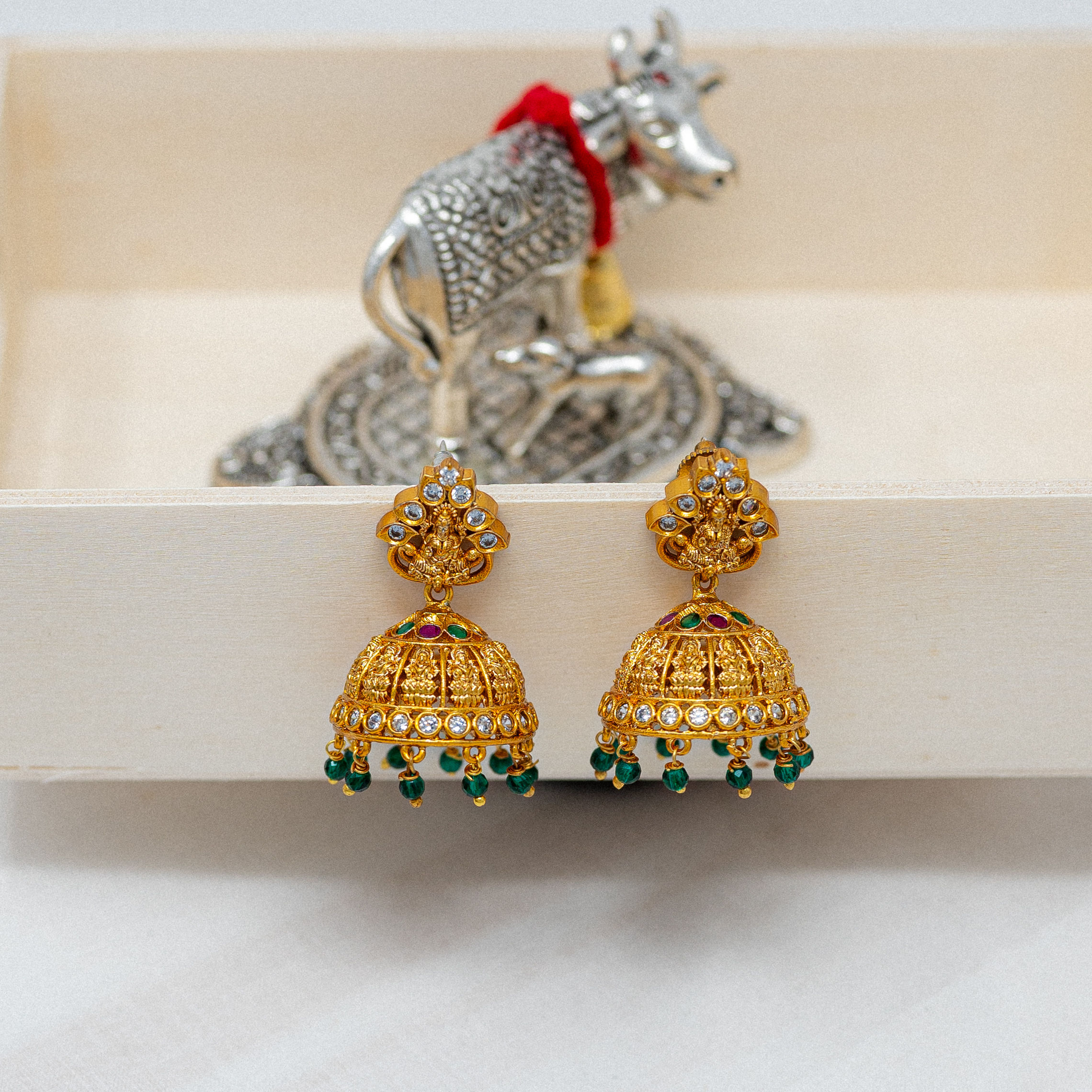 Lakshmi Jhumka with Green Pearls