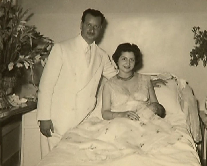 Eileen Khalastchy: Eileen with her husband and their son, Freddie on the occasion of his Brit Milah. Baghdad, 1957.