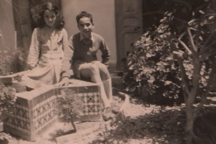 Esther Aitman: Esther and her brother in the garden. Meknes. early 1950s