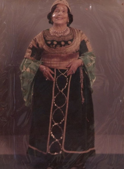 Esther Aitman: Esther's mother wearing a kaftan. Meknes, 1955 