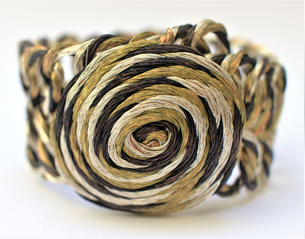 Thumbnail: Double Loop Wide Multi color Black and Gold Copper Bracelet
