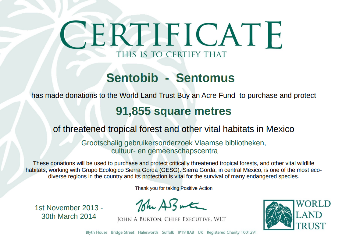 Certificate 3 — Sentomus World Land Trust
