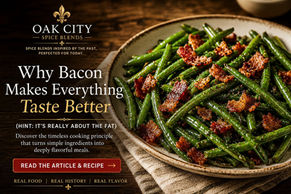 Bacon green beans with crispy bacon, showing why bacon makes everything taste better, how bacon fat carries flavor, and why blooming spices improves cooking.