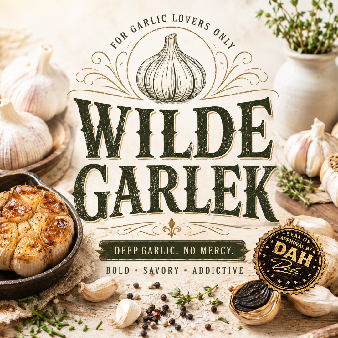 Wilde Garlek garlic seasoning blend with rustic herbs, layered garlic textures, and savory spice ingredients from Oak City Sp