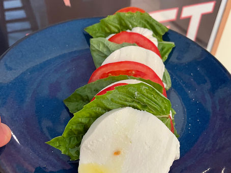 Buffalo Mootz-ah-rehl w/ fresh basil, tomato, extra virgin olive oil and sea salt