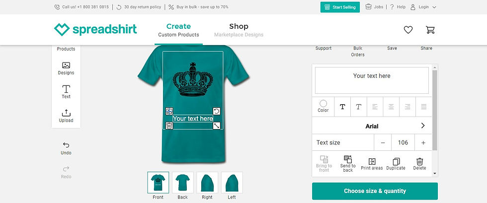 (Spreadshirt selling custom t-shirts using a t-shirt design software)