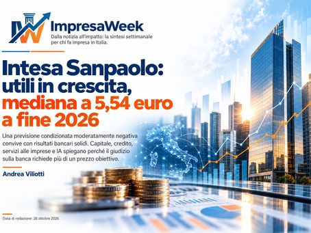 Intesa Sanpaolo: utili in crescita, mediana a 5,54 euro a fine 2026