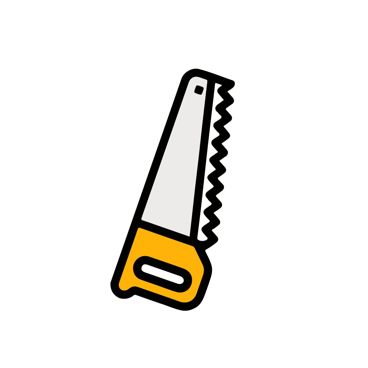 Hand saw icon with a yellow handle on a black background