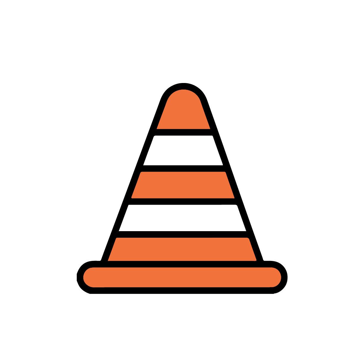 Orange and white striped traffic cone on a black background