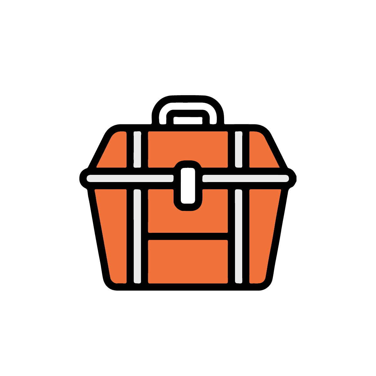 Orange toolbox icon on a black background