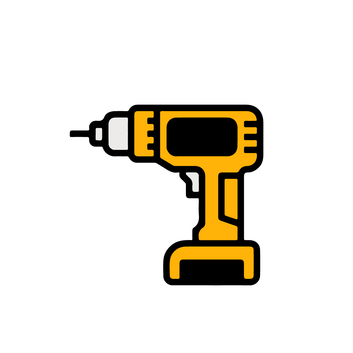Yellow and white power drill icon on a black background