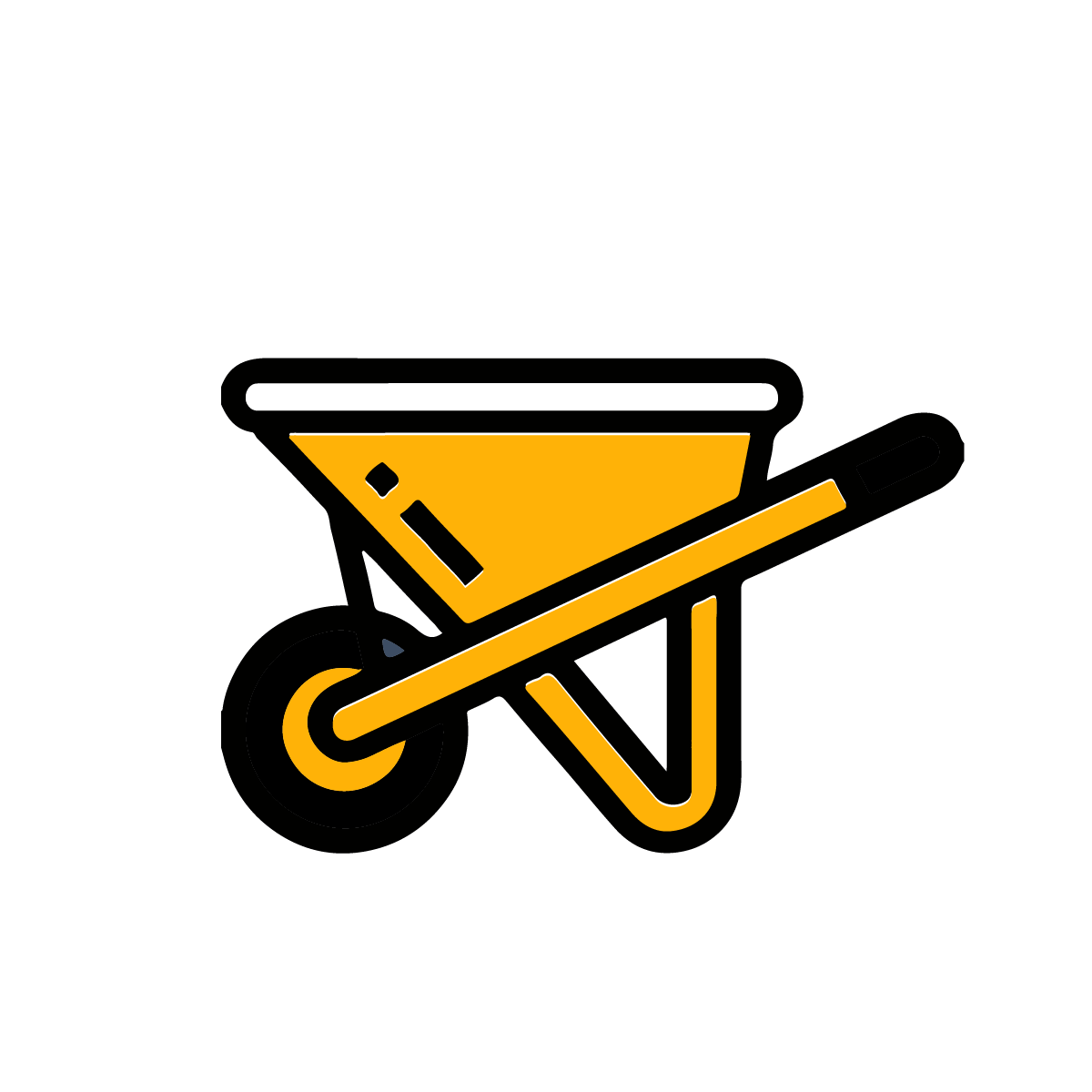 Yellow and white wheelbarrow icon on black background
