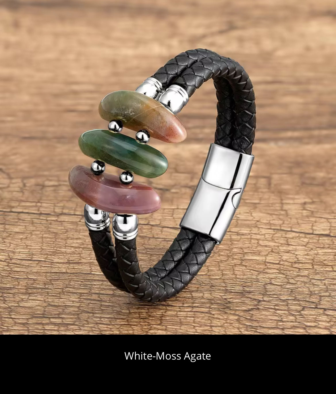 Colorful Beaded Black Leather Bracelet 