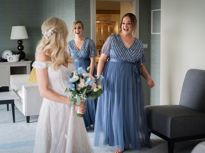 Bridal Unveiling: The Galmont's breathtaking first look as the bride meets her bridesmaids, a moment filled with joy, anticipation, and shared excitement
