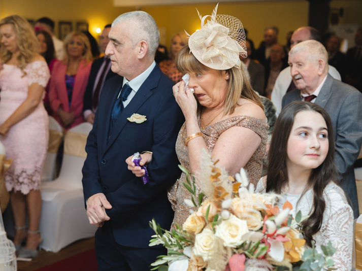 Bride's parents cry during ceremony at Kettles House Hotel in Co.Meath