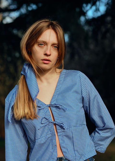 Ava blouse - navy gingham | HODA London