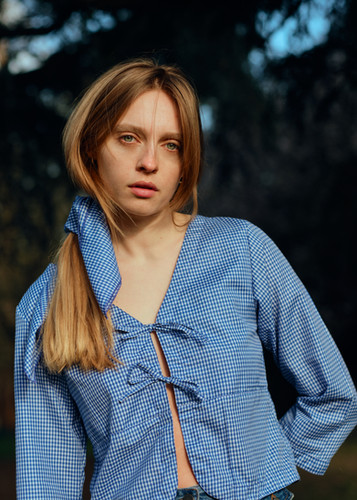 Ava gingham check tops navy ネイビー Ava blouse - navy gingham | HODA London