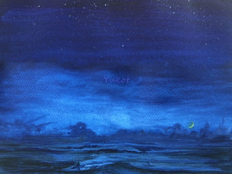 "水平線の上のお月様” "Moon above horizon"