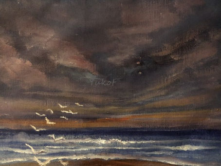 ”夜明けに海鳥” "Seabirds at dawn "