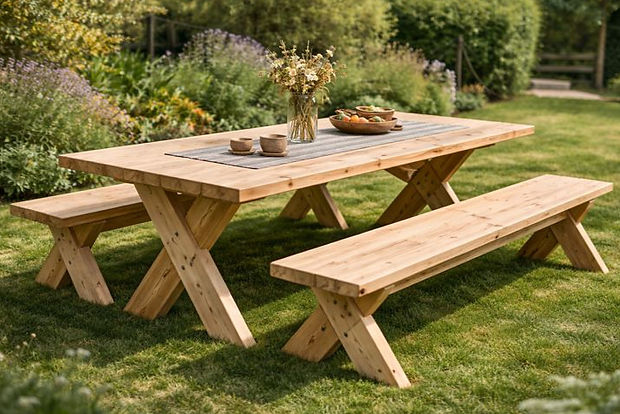 Handmade cedar garden furniture set with