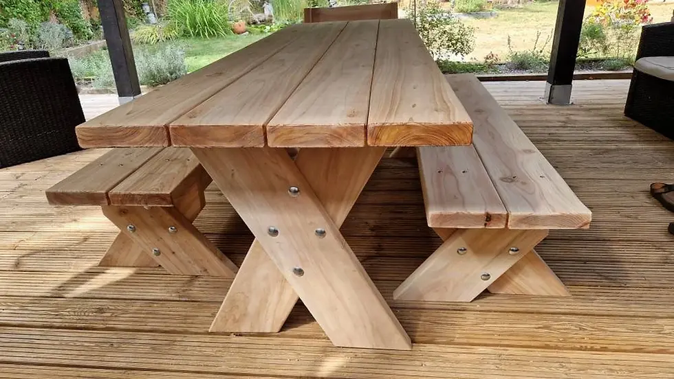 Thumbnail: end on view of a cedar garden furniture set