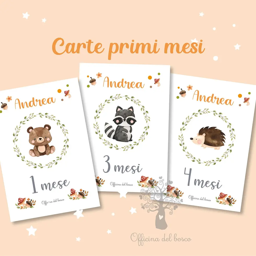 Carte Primi 12 Mesi Personalizzate – Set Ricordo Neonato | Tema Animali del Bosco