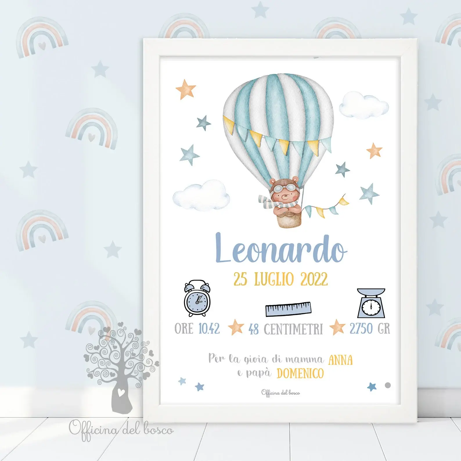 Quadretto nascita Orsetto Mongolfiera