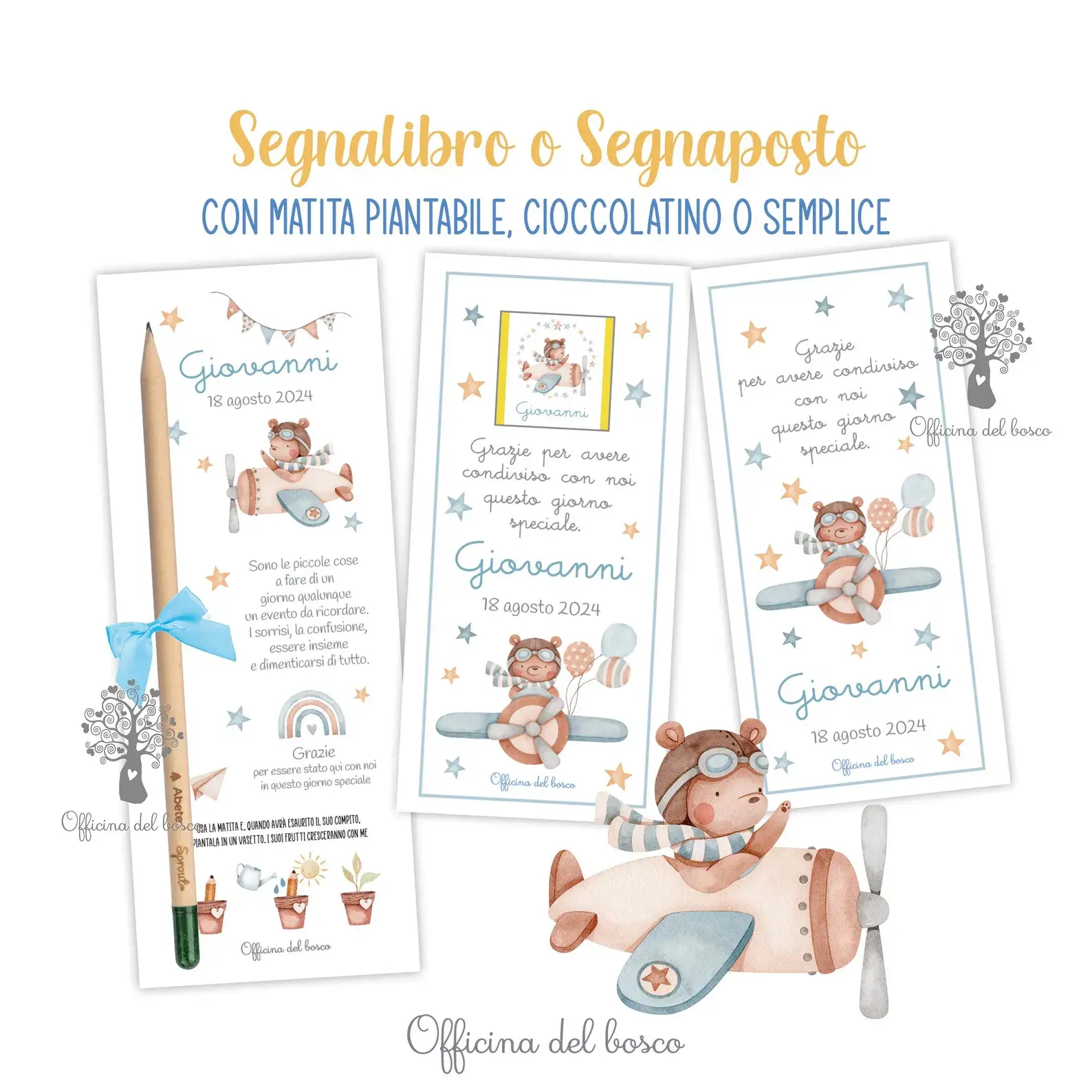 Segnalibri Personalizzati Orsetto Aviatore